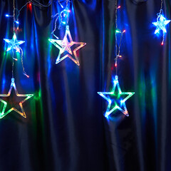 Светодиодная гирлянда Feron CL29 бахрома Звезды  3м  + 3м 230V мультиколор, статичная, c питанием от сети, прозрачный шнур, фото 