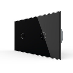 Двухклавишный импульсный сенсорный выключатель (1-1) чёрный, фото 