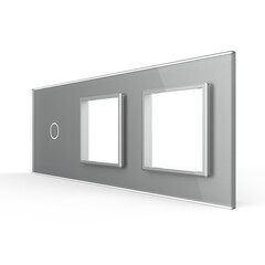 Рамка для сенсорных выключателей тройная, 1 клавиша, 2 розетки (1-0-0) серая, фото 