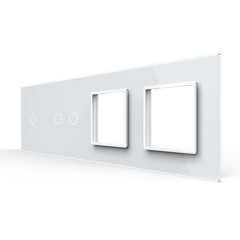Рамка для сенсорных выключателей четверная, 3 клавиши, 2 розетки (1-2-0-0) белая, фото 