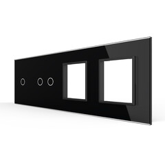 Рамка для сенсорных выключателей четверная, 3 клавиши, 2 розетки (1-2-0-0) чёрная, фото 