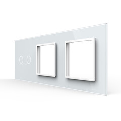 Рамка для сенсорных выключателей тройная, 2 клавиши, 2 розетки (2-0-0) белая, фото 