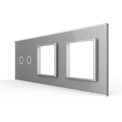 Рамка для сенсорных выключателей тройная, 2 клавиши, 2 розетки (2-0-0) серая, фото 