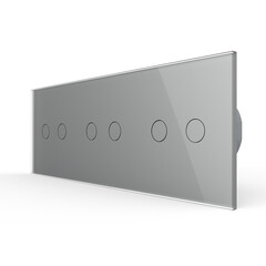 Шестиклавишный импульсный сенсорный выключатель (2-2-2) серый, фото 
