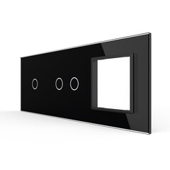 Рамка для сенсорных выключателей тройная, 3 клавиши, 1 розетка (1-2-0) чёрная, фото 