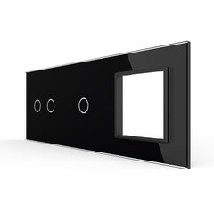 Рамка для сенсорных выключателей тройная, 3 клавиши, 1 розетка (2-1-0) чёрная, фото 