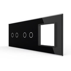 Рамка для сенсорных выключателей тройная, 4 клавиши, 1 розетка (2-2-0) чёрная, фото 