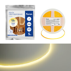 Светодиодная COB лента Feron LS630, 400SMD(2110)/ 7Вт/м 12V 5000*3*1.8мм 3000K, IP20 48947, фото 
