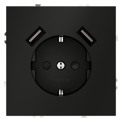 Розетка встраиваемая VOLTUM S70 с заземлением и защитными шторками, 16А, с USB, A+A, (черный матовый VLS040408, фото 