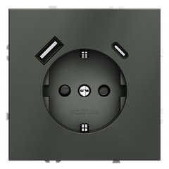 Розетка встраиваемая VOLTUM S70 с заземлением и защитными шторками, 16А, с USB, A+С, (титан) VLS040506, фото 