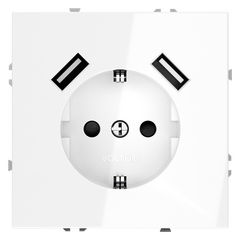 Розетка встраиваемая VOLTUM S70 с заземлением и защитными шторками, 16А, с USB, A+A, (белый глянцевы VLS040401, фото 