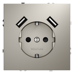 Розетка встраиваемая VOLTUM S70 с заземлением и защитными шторками, 16А, с USB, A+A, (кашемир) VLS040403, фото 