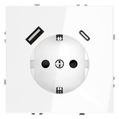 Розетка встраиваемая VOLTUM S70 с заземлением и защитными шторками, 16А, с USB, A+С, (белый глянцевы VLS040501, фото 