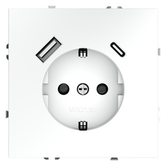 Розетка встраиваемая VOLTUM S70 с заземлением и защитными шторками, 16А, с USB, A+С, (белый матовый) VLS040502, фото 