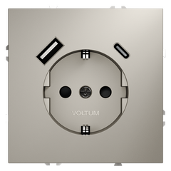 Розетка встраиваемая VOLTUM S70 с заземлением и защитными шторками, 16А, с USB, A+С, (кашемир) VLS040503, фото 