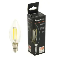 Лампа светодиодная филаментная свеча E14 4000K 6Вт 980LM Feron.PRO 51245, фото 