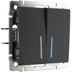 Выключатель Werkel двухклавишный с подсветкой черный матовый W1120108, фото 