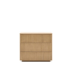 Комод Helvine с 3 ящиками из дубового шпона и закаленного стекла, 86 x 79 La Forma (ex Julia Grup) 209203, фото 