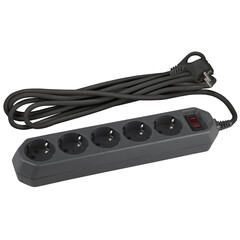 Сетевой фильтр ЭРА  USF-5es-3m-B с базовой защитой с заземлением с выключателем 5 розеток 3м 10А черный, фото 