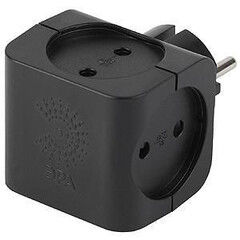 Разветвитель электрический ЭРА SP-4-B на 4 розетки без заземления 16А чёрный, фото 