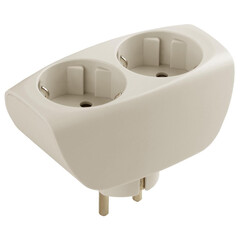 Разветвитель электрический ЭРА SP-2e-I на 2 розетки с заземлением со шторками 16А слоновая кость, фото 