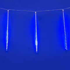 ULD-E1505-336/DTK BLUE IP44 TWISTED METEOR Занавес светодиодный фигурный «Звездный дождь», соединяемый. 6 подвесов. 336 светодиодов. Размер 1,5х0,5м. Цвет свечения синий. IP44. Провод прозрачный. Упаковка картон., фото 