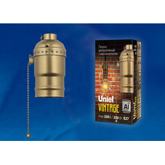 DLC-V-H01Z/E27 BRONZE Патрон декоративный, серия «Vintage». Выключатель шнуровой (цепочка). Материал алюминий. Цвет бронза. ТМ Uniel., фото 