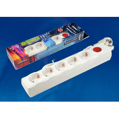S-GSU5-1,5 WHITE Cетевой фильтр серии Universal, 1,5м (Пвс 3*0,75), 5 гнезд, с/з. 10А. Защита от перенапряжения, короткого замыкания. TM Uniel., фото 