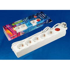 S-GSU5-5 WHITE Cетевой фильтр серии Universal, 5м (Пвс 3*0,75), 5 гнезд, с/з. 10А. Защита от перенапряжения, короткого замыкания. TM Uniel., фото 
