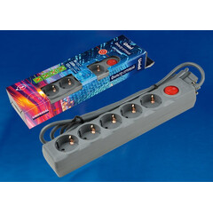 S-GSU5-5 GREY Cетевой фильтр серии Universal, 5м (Пвс 3*0,75), 5 гнезд, с/з. 10А. Защита от перенапряжения, короткого замыкания. TM Uniel., фото 