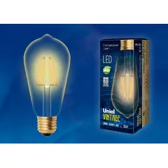 LED-ST64-5W/GOLDEN/E27 GLV22GO Лампа светодиодная Vintage. Форма «конус», золотистая колба. Картон. ТМ Uniel, фото 
