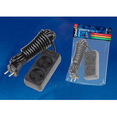 S-CD2-3 BLACK Удлинитель серии Standart, шнур 3м., 2 гнезда, б/з. Черный. TM Uniel., фото 