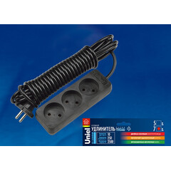 S-CD3-7 BLACK Удлинитель серии Standart, шнур 7м., 3 гнезда, б/з. Черный. TM Uniel., фото 