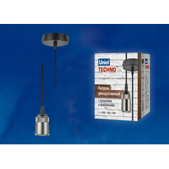 DLC-T-S31/E27 TS/1M/BL PEARL BLACK Патрон декоративный, серия «Techno», с проводом (1м) и креплением. Материал алюминий. Цвет черный жемчуг. ТМ Uniel., фото 