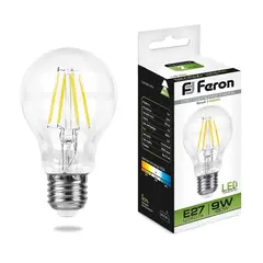 Лампа светодиодная филаментная Feron E27 9W 4000K Шар Прозрачная LB-63 25632, фото 