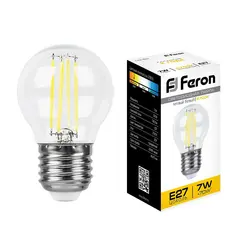 Лампа светодиодная филаментная Feron E27 7W 2700K Шар Прозрачная LB-52 25876, фото 