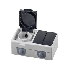 Блок: розетка 1-местная с/з + выключатель 2-клавишный STEKKER, PST16-11-54/10-121-54, серый/графит, фото 