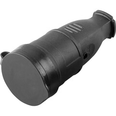 Розетка переносная 1-местная с/з STEKKER, RST16-21-44 (РА 16-005), с крышкой, каучук 250В, 16А, IP44, черный, фото 