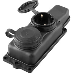 Розетка переносная 2-местная c/з STEKKER, RST16-22-44 (РП 16-232), 2550В, 16А, IP44, черный, фото 