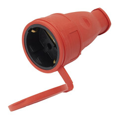 Розетка переносная 1-местная с/з STEKKER, RST16-21-44 (РА 16-005), с крышкой, каучук 250В, 16А, IP44, красный, фото 