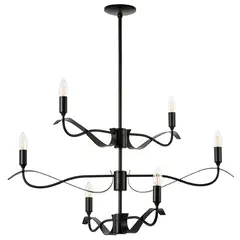 733267 (MD21041-6M) Люстра RAGNO 6х40W E14 ЧЕРНЫЙ МАТОВЫЙ (в комплекте), фото 