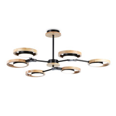 Светильник светодиодный подвесной FL51619/6 BK/LW черный/светлое дерево 3000K/4200K/6400K 42W D825*285 (Без ПДУ), фото 