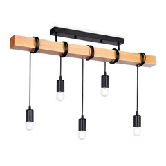 Подвесной светильник в стиле лофт TR8183/5 BK/LW черный/светлое дерево E27*5 max 40W 800*50*420, фото 
