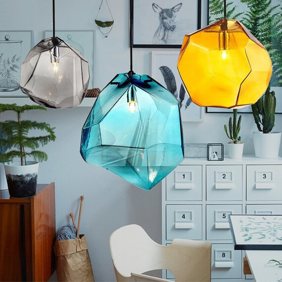 Подвесной Светильник Color Ice Cube Pendant Jevio 1 Янтарный By Imperiumloft, фото , изображение 2