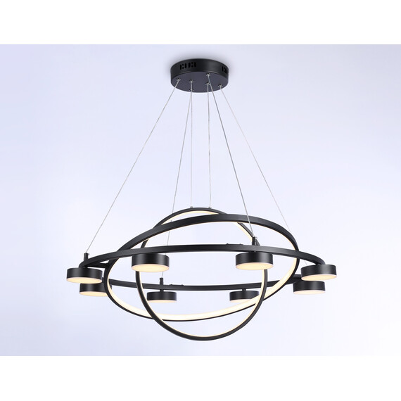 Светильник светодиодный подвесной с пультом FL51779/3+8 BK черный 3000K/4200K/6400K 112W D800/580/400*1200 (ПДУ ИК), фото , изображение 3