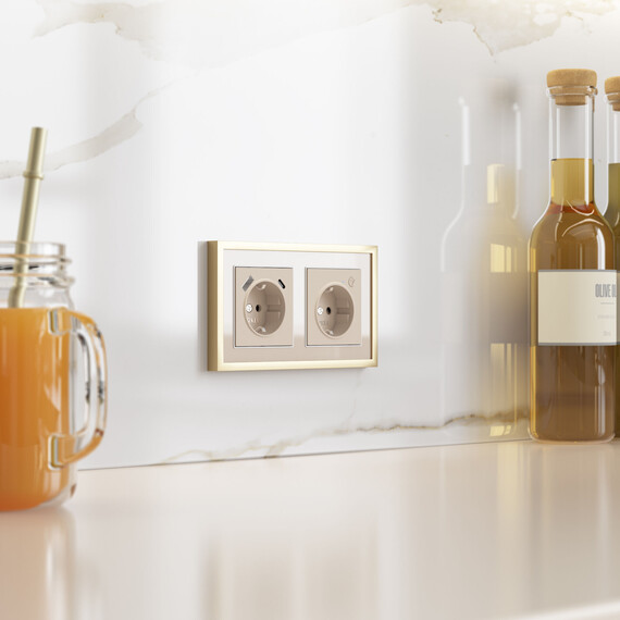 Рамка на 2 поста Baguette (айвори/латунь) W0022851, фото , изображение 2