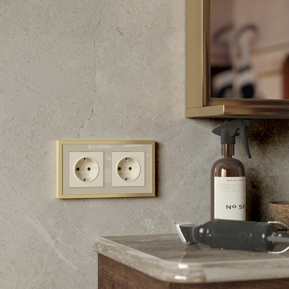 Рамка на 2 поста Baguette (айвори/латунь) W0022851, фото , изображение 3