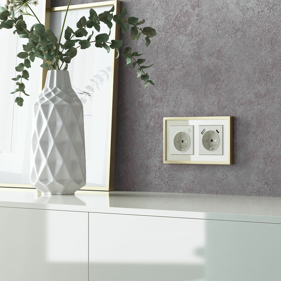 Рамка на 2 поста Baguette (айвори/латунь) W0022851, фото , изображение 4