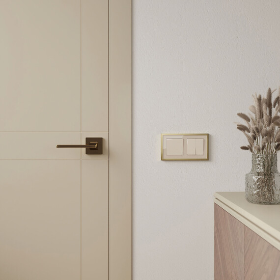 Рамка на 2 поста Baguette (айвори/латунь) W0022851, фото , изображение 5