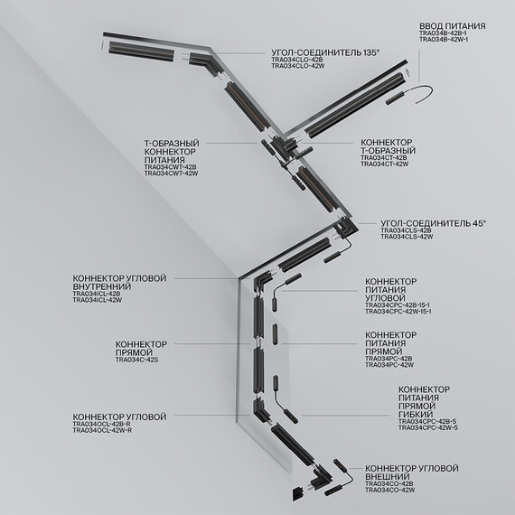 Магнитный встраиваемый шинопровод 3м под ГКЛ 9,5мм черный Maytoni Exility TRX034-423B, фото , изображение 7